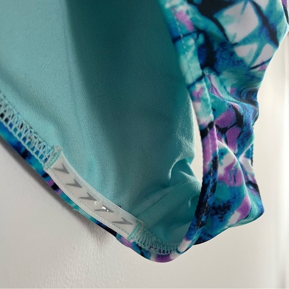 Speedo Girls Thin Strap One Piece Swimsuit Aqua/Purple Silicone Grippers Sz Med - Picture 5 of 10